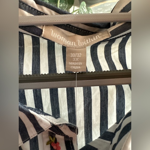 NWOT Woman Within | Blue and White Floral Embroidery Button down - Picture 3 of 5